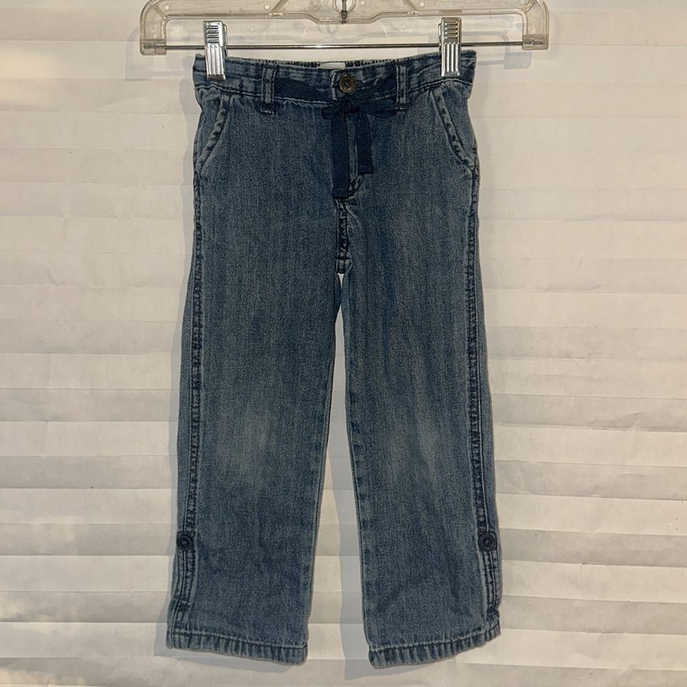 Carter’s Girls Jeans Size 4T – Medium Blue Roll-Up Pants w/ Drawstring Waist